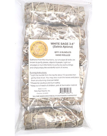(set of 6) White Sage smudge stick 3-4"